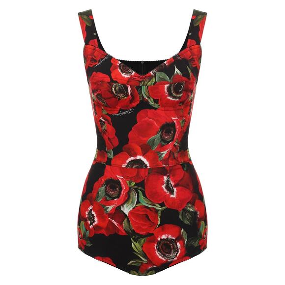 NWT Dolce & Gabbana Rose floral-print bodysuit Top Red Black IT 36 US XS - Picture 3 of 10